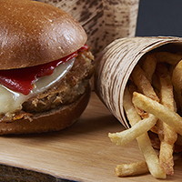 Photo showing a burger and fries